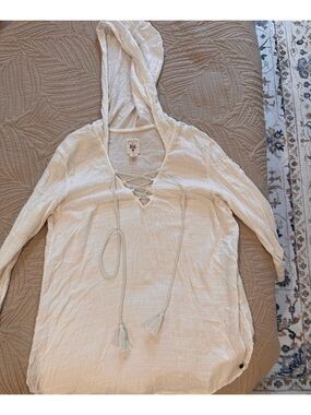 Billabong Cream Lace-Up Hooded Swim Coverup